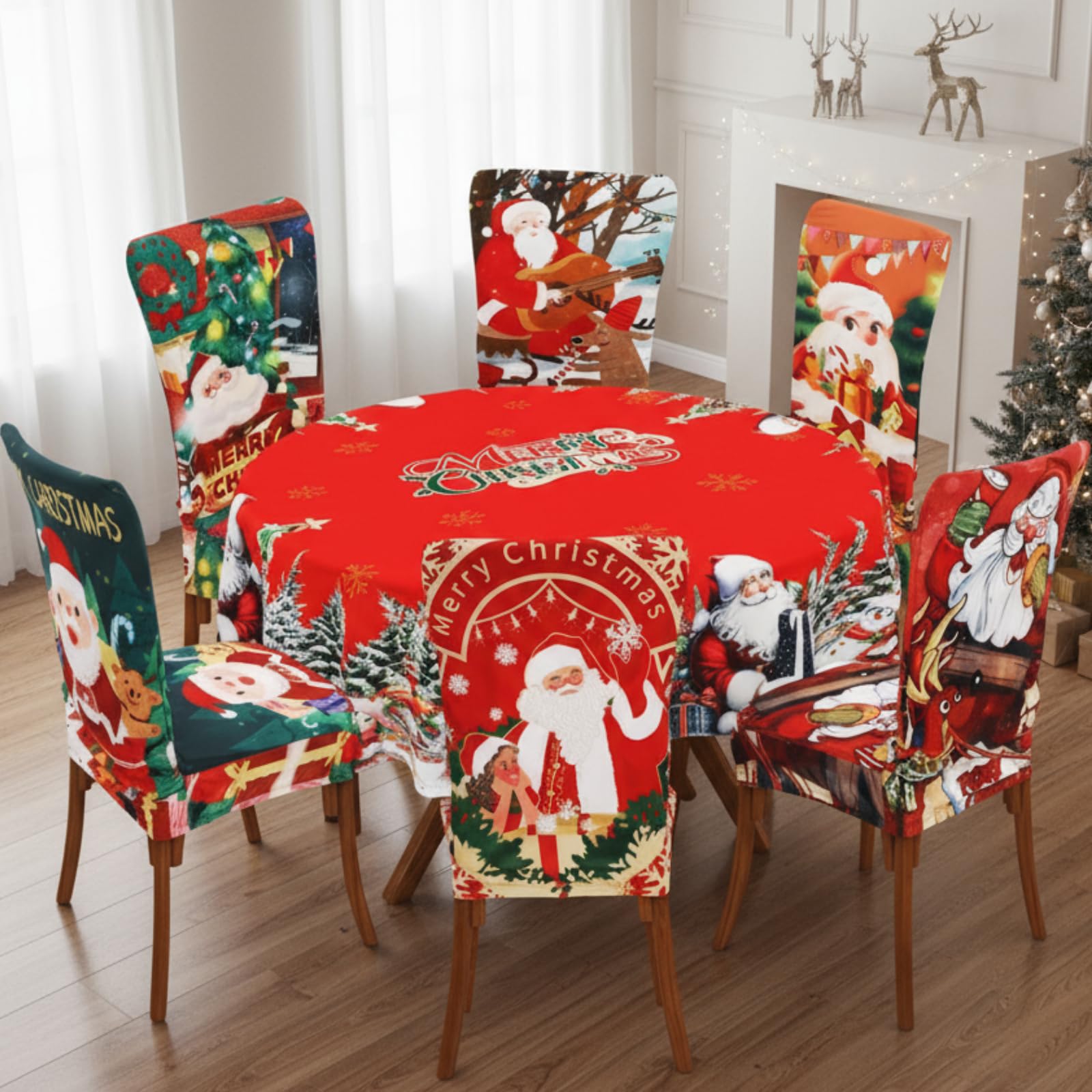 7 Pcs Sunflower Chair Covers and Tablecloth Set 60 x 84 Inch Waterproof Stain Rectangular Table Cover with Stretchable Removable Chair Slipcovers for Dining Room Kitchen Patio Summer Parties