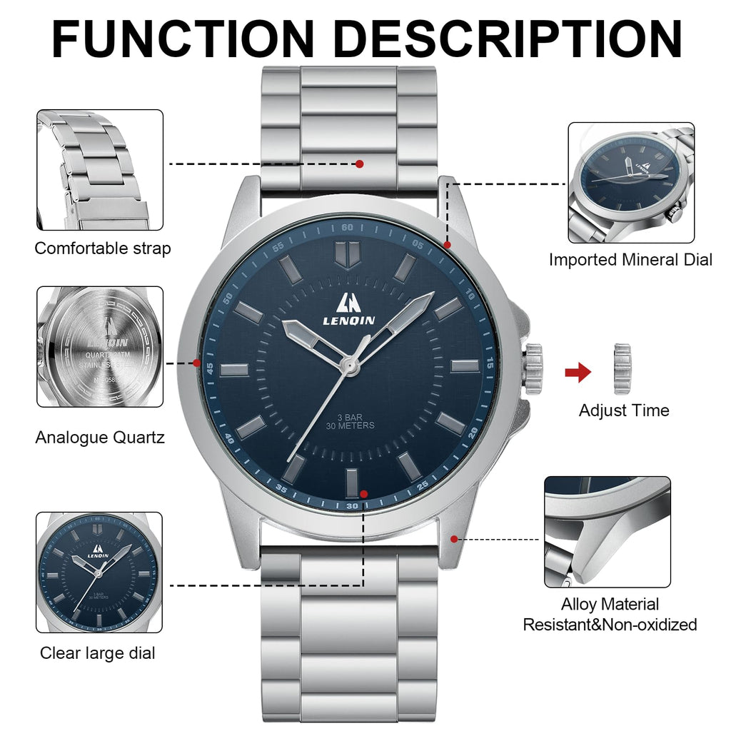 LN LENQIN Mens Watches Waterproof Stainless Steel Watch for Men Analog Quartz Fashion Business Designer Wristwatch