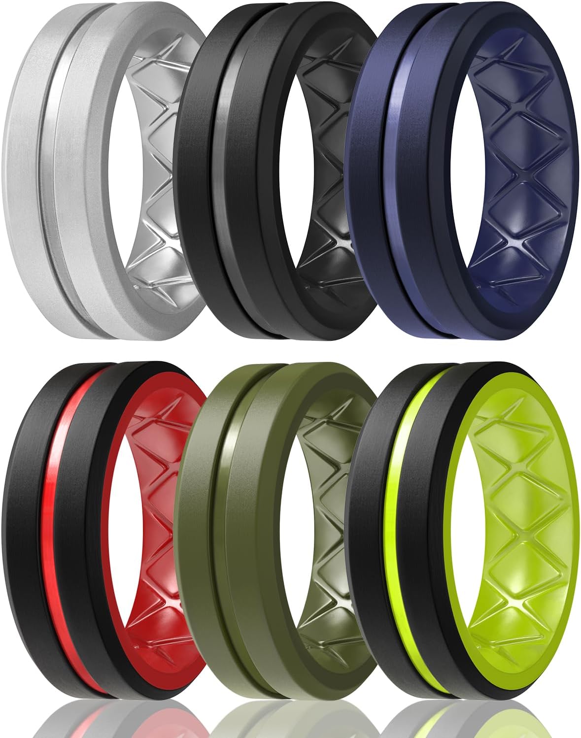 Egnaro Men's Silicone Ring 1/4/6 Multipack, Workout Travel Rubber Wedding Bands For Him, 8mm Width 2mm Thickness