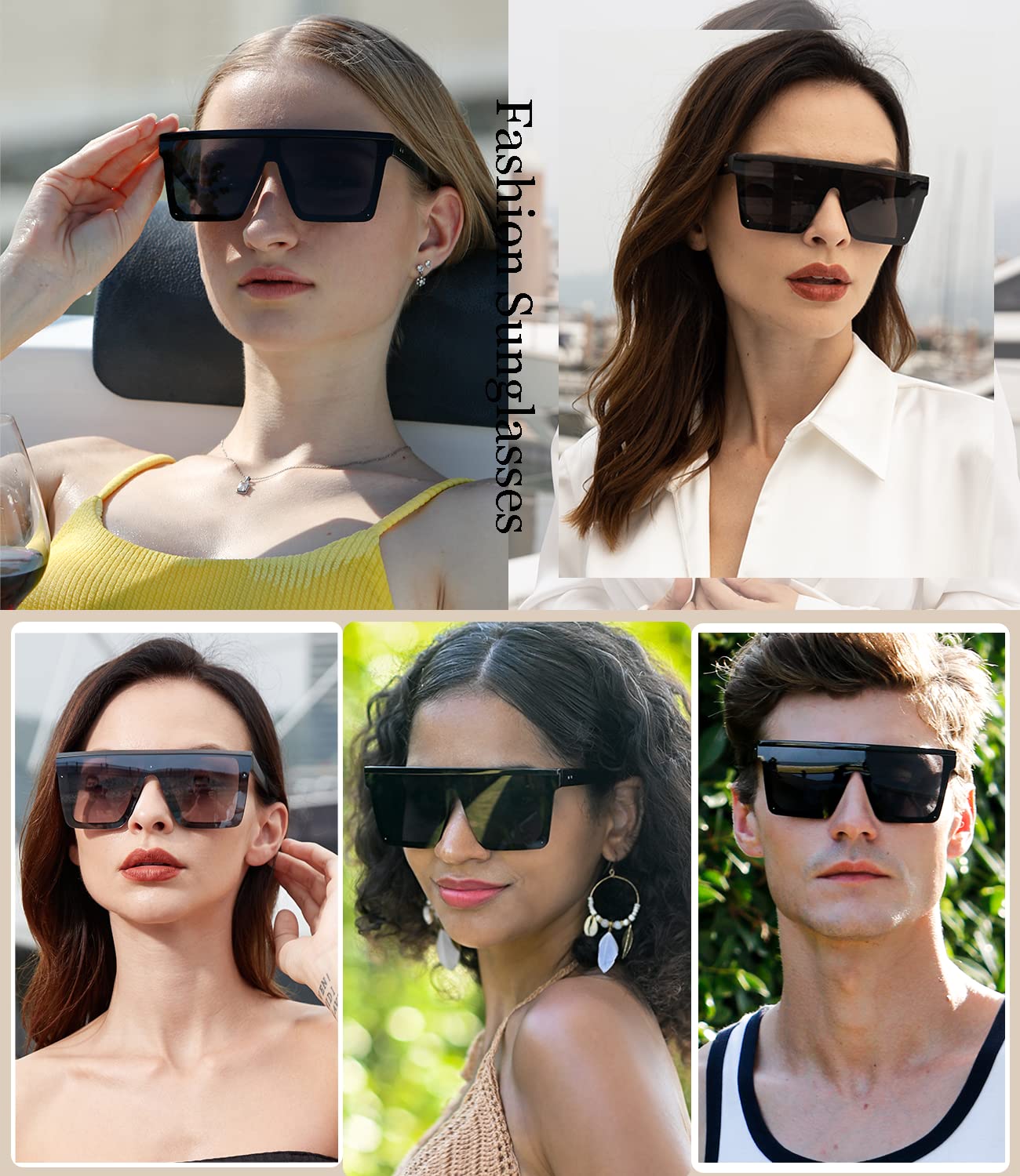 Dollger Square Oversized Sunglasses for Women Men Fashion Flat Top Big Black Frame Shades