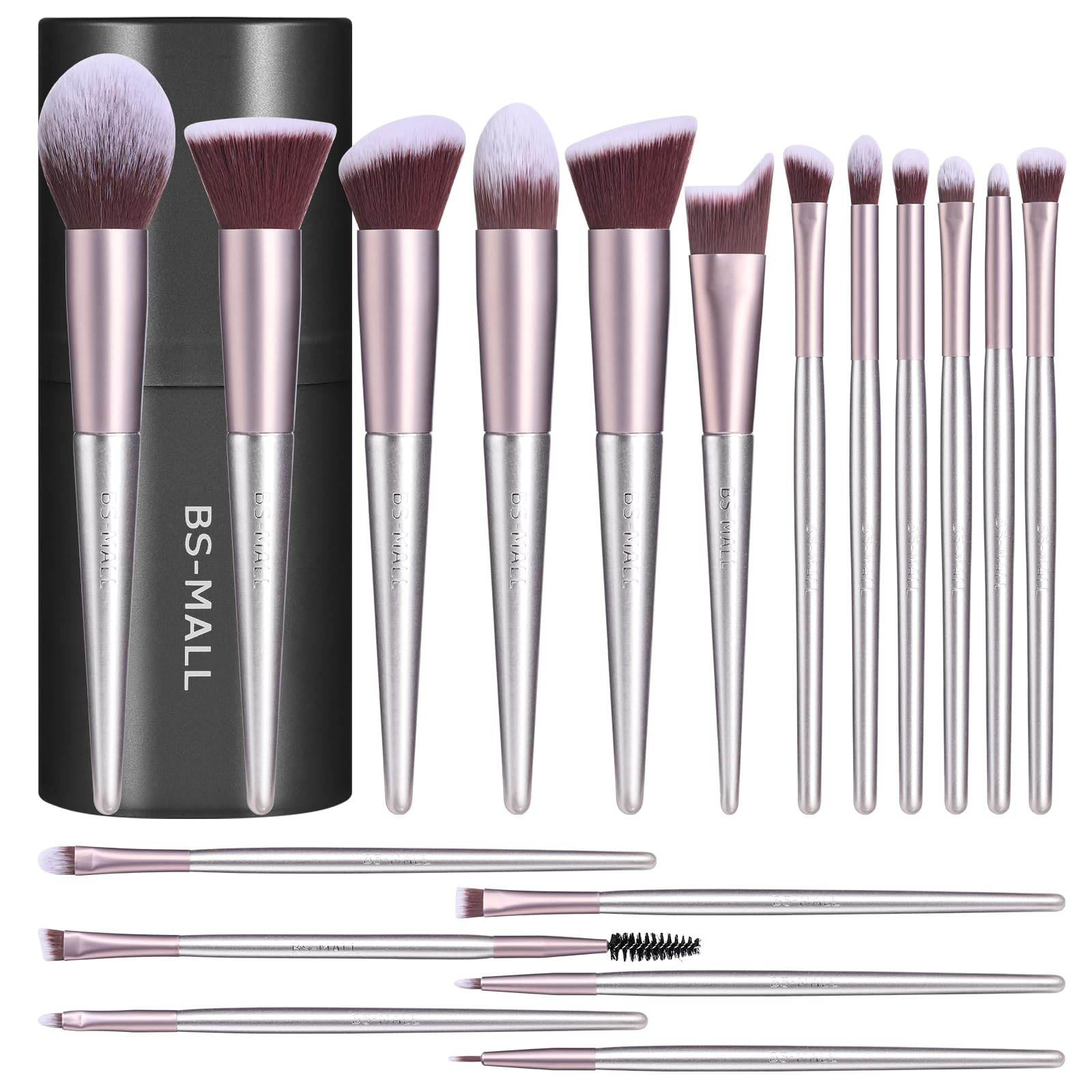 BS-MALL Makeup Brush Set 18 Pcs Professional Foundation Powder Concealers Eyeshadow Blush Synthetic Makeup Brushes with Labeled instruction Black Case Upgraded Version