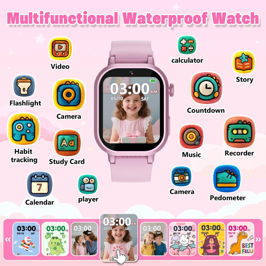 Wiszodet Kids Waterproof Smart Watch Boys Gift Age 3-12 with 39 Game HD Touch Screen Music Player Video Camera Pedometer Alarm Clock Birthday Gift for 6 7 8 9 Year Olds Blue