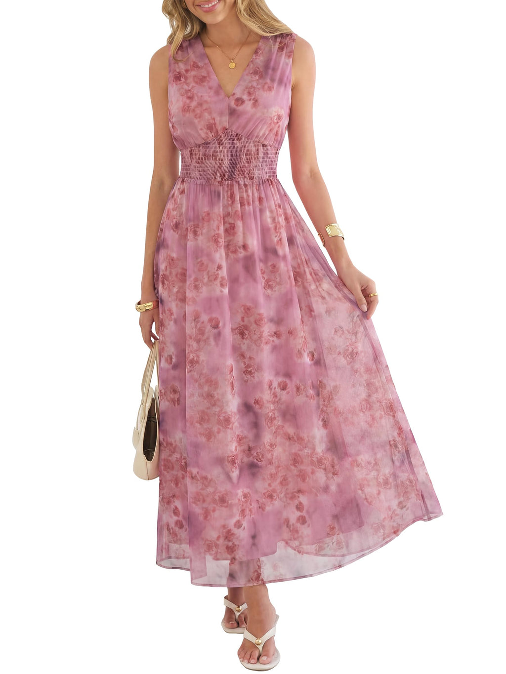 ANRABESS Womens Summer Floral Maxi Dress, A Line Tulle,Elegant for Wedding Guest & Beach Vacation,Flowy Casual Boho Outfits