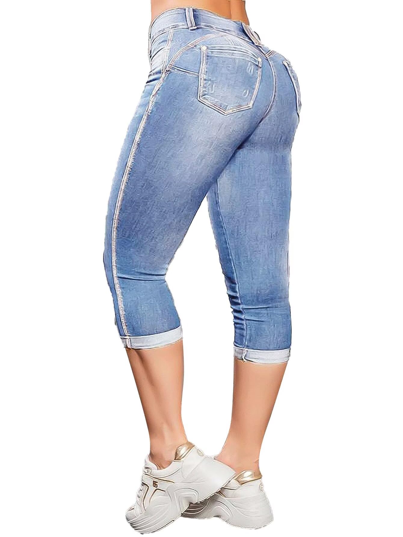 Flamingals High Waist Capris Jeans for Women Casual Summer Butt Lifting Skinny Denim Capri
