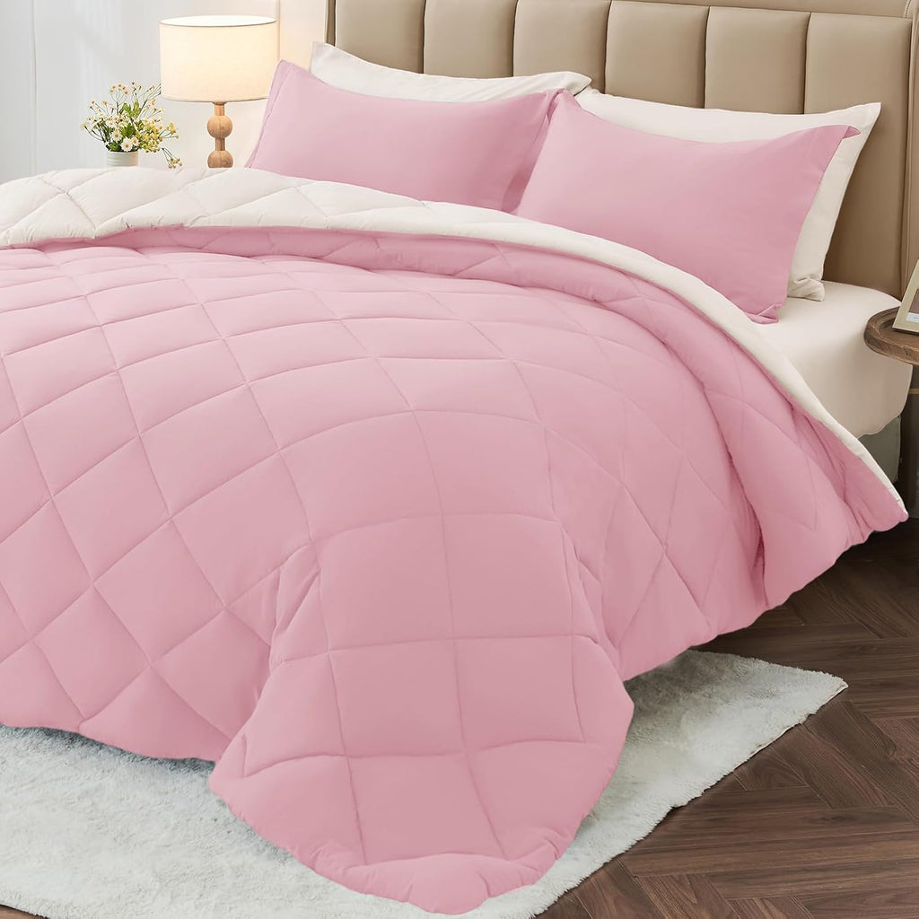 MUXHOMO 7 Pieces King Comforter Set, Reversible Bed in a Bag King Size, All Season Bedding Set with Comforter, Flat Sheet, Fitted Sheet, Pillowcases & Shams, Red & Black