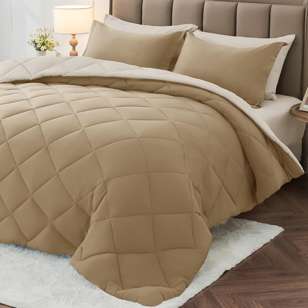 MUXHOMO 7 Pieces King Comforter Set, Reversible Bed in a Bag King Size, All Season Bedding Set with Comforter, Flat Sheet, Fitted Sheet, Pillowcases & Shams, Red & Black
