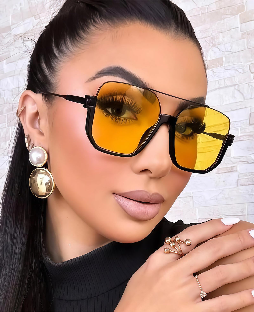 GUVIVI Retro Oversized Aviator Sunglasses for Women Men Square Double Bridge Pilot Sun Glasses 70s Trendy Shades