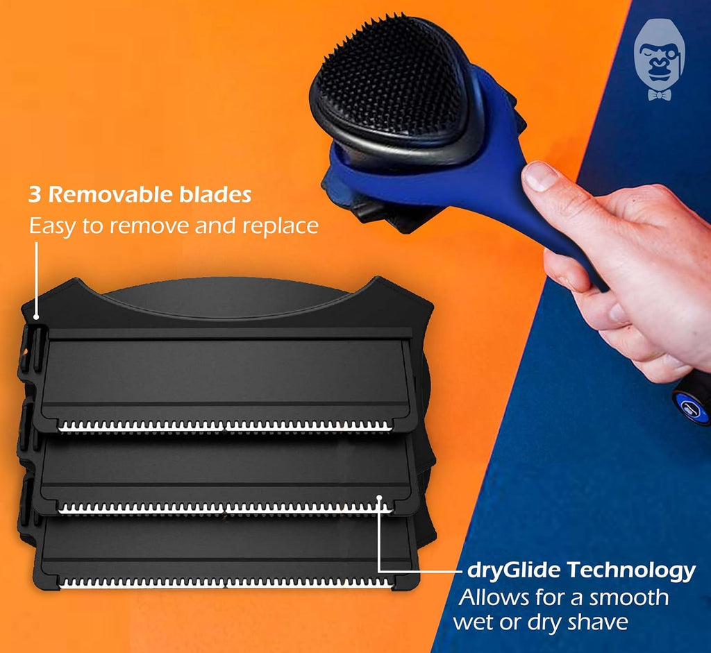 baKblade 2.0 PLUS - Back Shaver for Men (DIY), Ergonomic Handle, Shave Wet or Dry (Extra Blades Included)