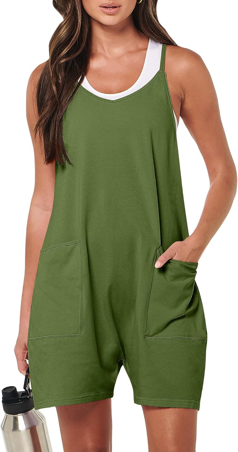 ANRABESS Womens Rompers Summer Casual Loose Sleeveless Overalls Spaghetti Strap Shorts Jumpsuit 2026 Beach Vacation Clothes