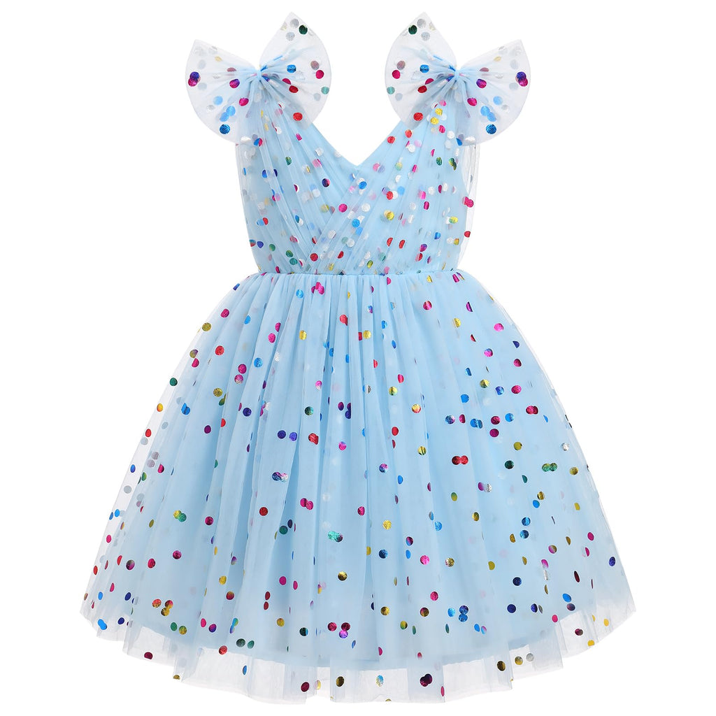 IMEKIS Toddler Kids Girls Butterfly Dress Sparkle Sequins Tulle Wedding Formal Birthday Dresses 2-10T