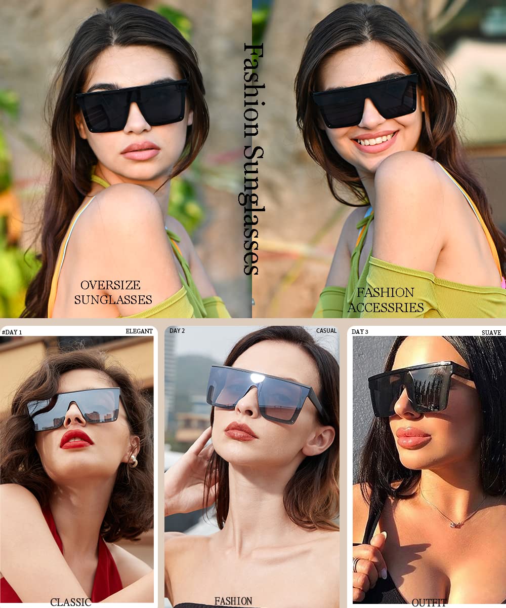 Dollger Square Oversized Sunglasses for Women Men Fashion Flat Top Big Black Frame Shades