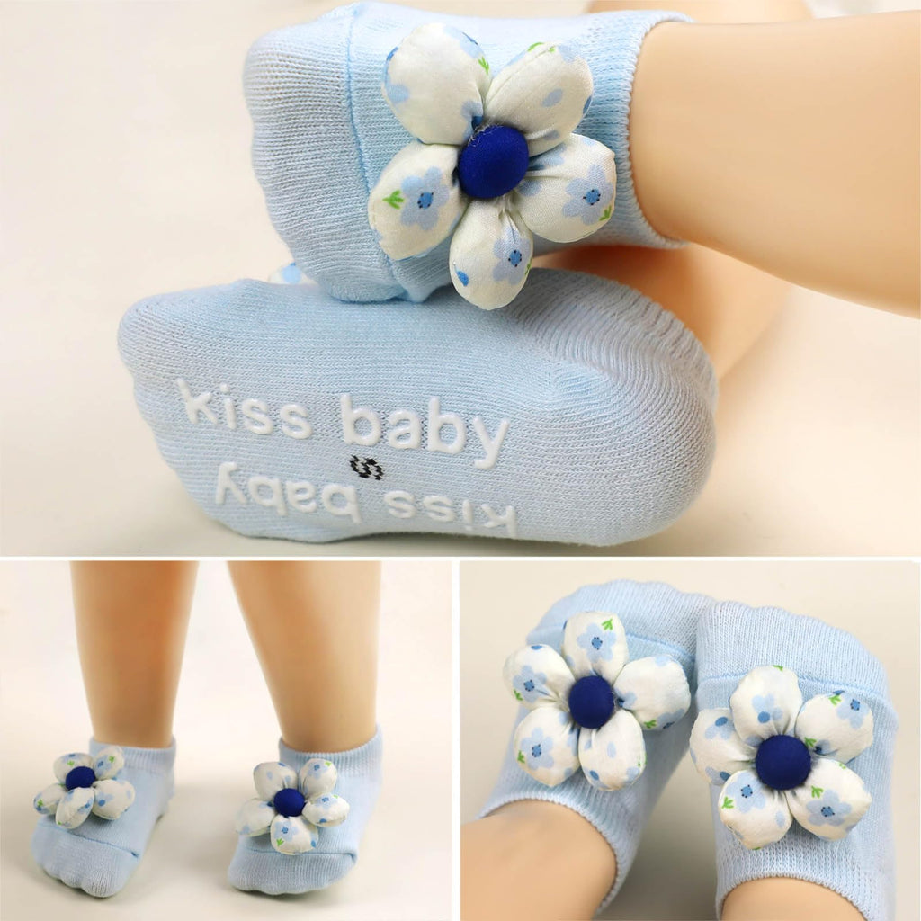 KEAINVRN 4Packs Baby Girls Socks,Flower Non-Slip Grips for Babies Toddler Princess Low Cut Ankle Socks for Girls