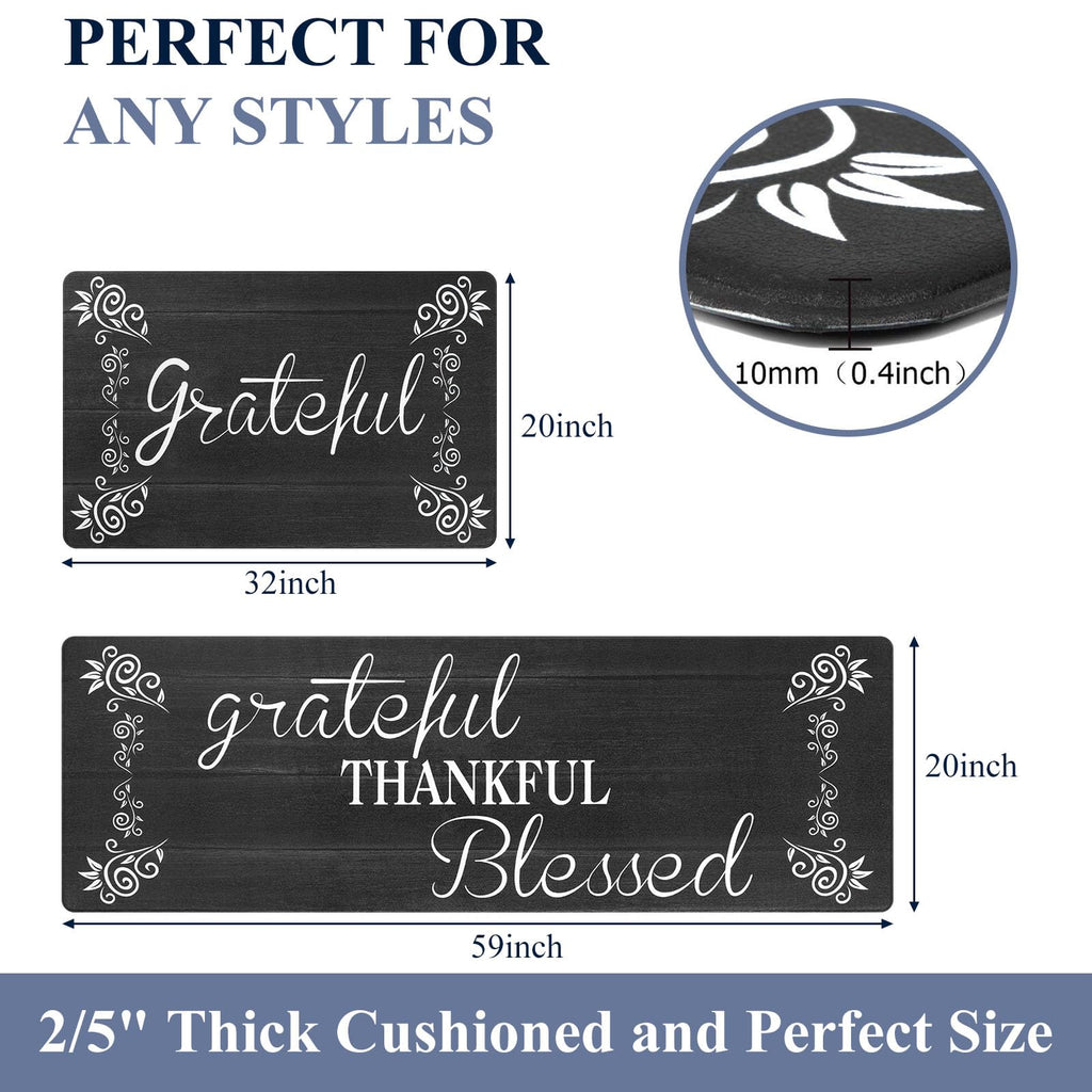 HEBE Anti Fatigue Kitchen Mat Set of 2 Non Slip Cushioned Kitchen Mats for Floor Waterproof Farmhouse Kitchen Rugs and Mats Set Comfort Standing Desk Mat Carpet for Sink,Office,Laundry