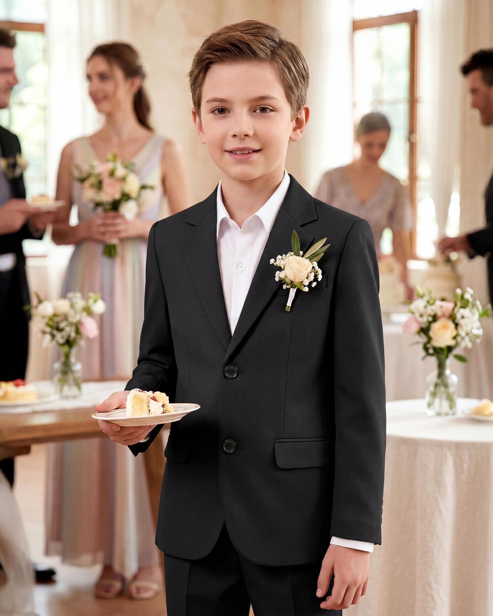 WULFUL Boys' Slim Fit Suit 3 Pieces:Jacket, Pants, Shirt,Summer Suit Set for Teens Boys Wedding Beach