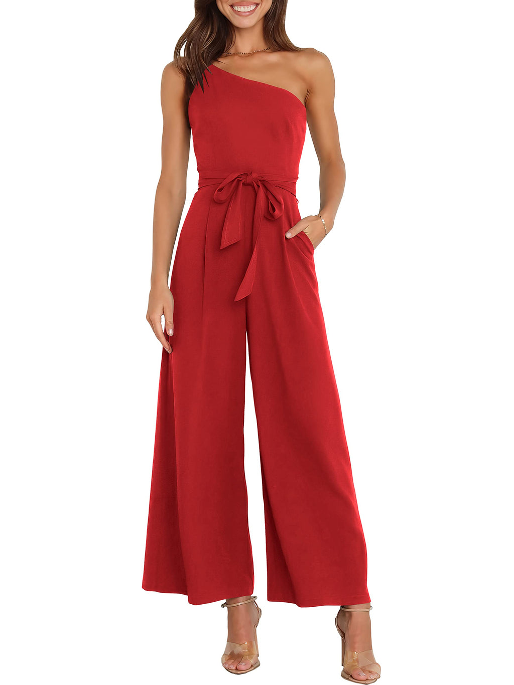 ANRABESS Women Summer Dressy Jumpsuits One Shoulder Sleeveless Casual Wide Leg Pants Romper Jumper 2026 Trendy Fall Outfits