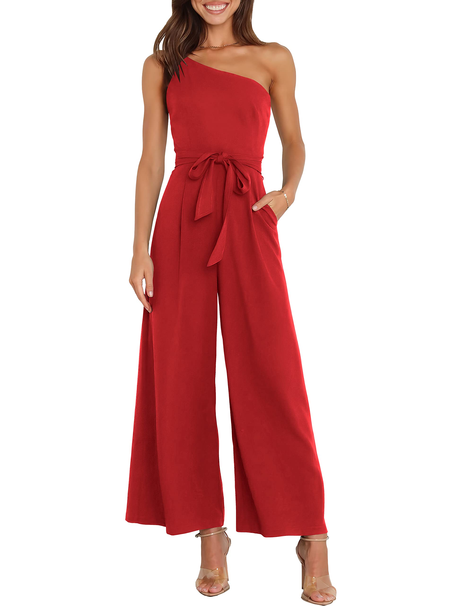 ANRABESS Women Summer Dressy Jumpsuits One Shoulder Sleeveless Casual Wide Leg Pants Romper Jumper 2026 Trendy Fall Outfits