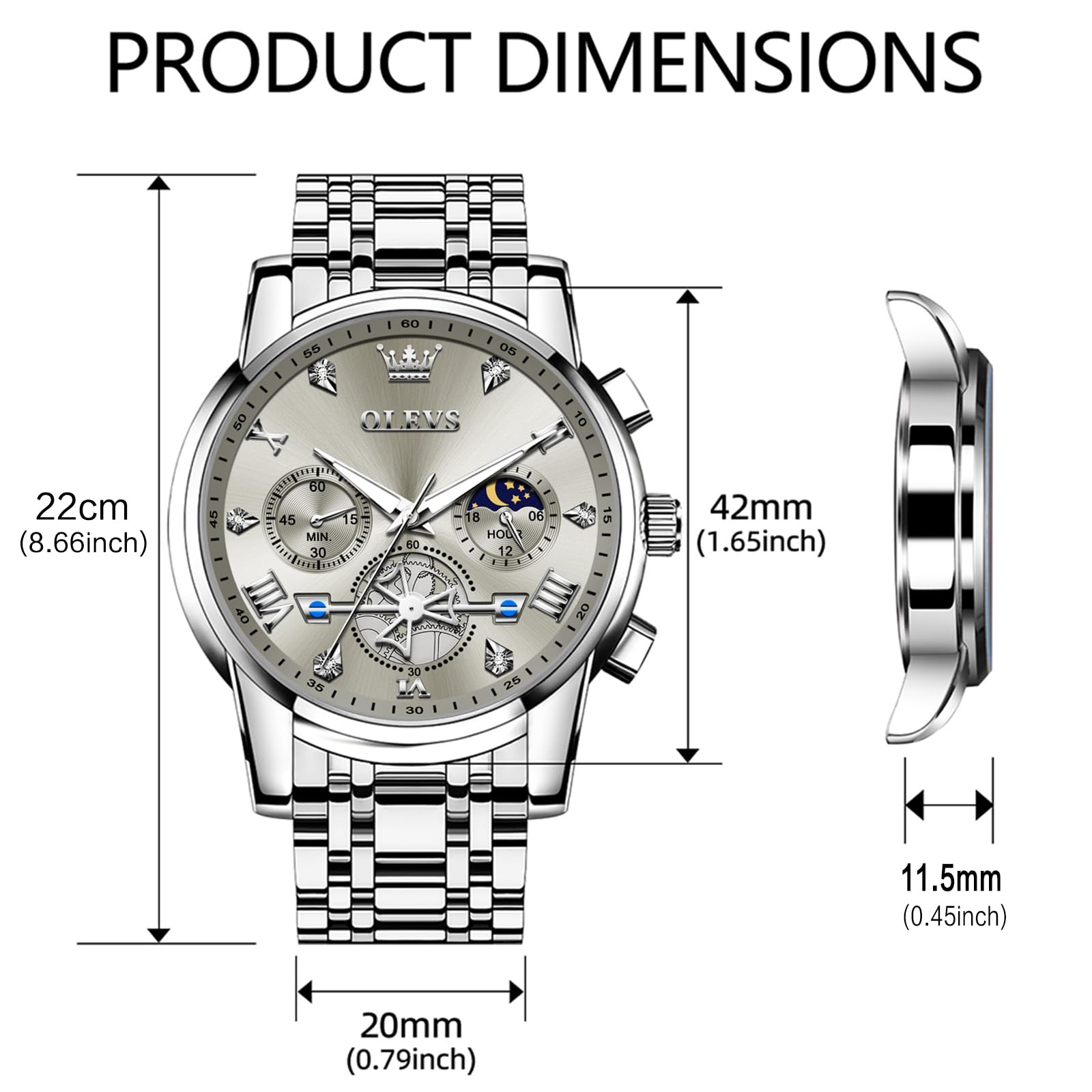 OLEVS Watches Men Waterproof Luxury Big Face Mens Watch Stainless Steel Quartz Analog Dress Watches for Men Luminous Multifunction Man Watch Relojes De Hombre