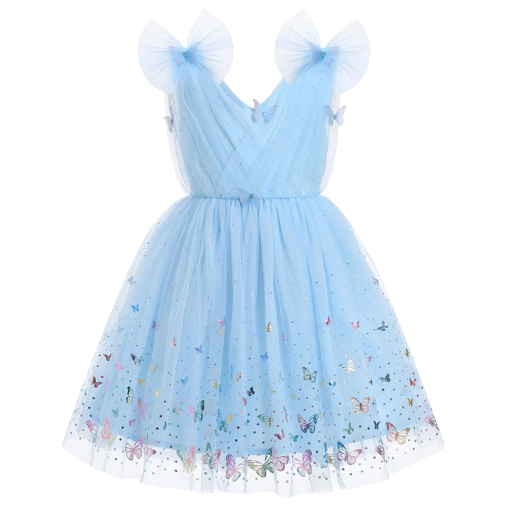 IMEKIS Toddler Kids Girls Butterfly Dress Sparkle Sequins Tulle Wedding Formal Birthday Dresses 2-10T