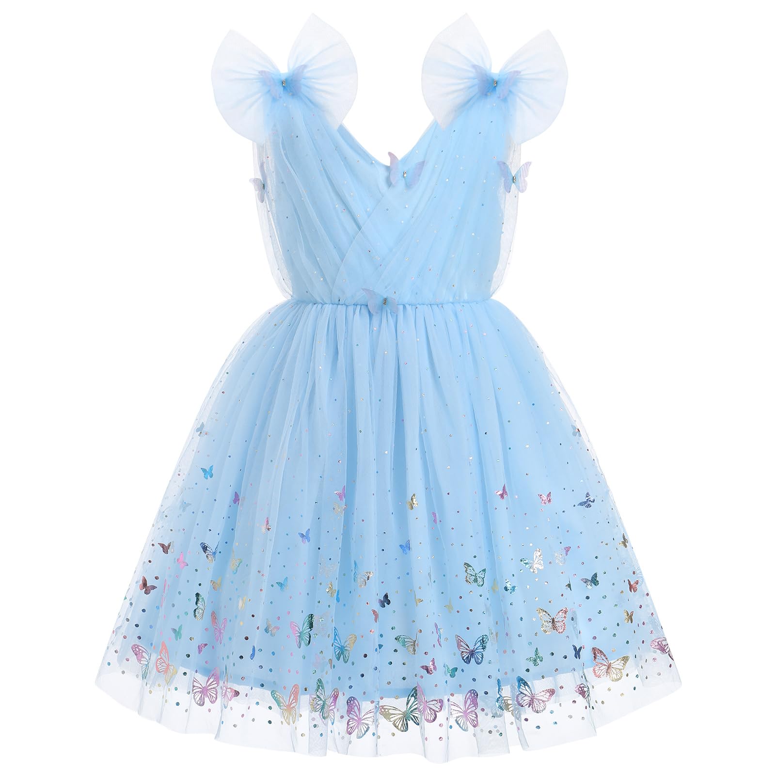 IMEKIS Toddler Kids Girls Butterfly Dress Sparkle Sequins Tulle Wedding Formal Birthday Dresses 2-10T