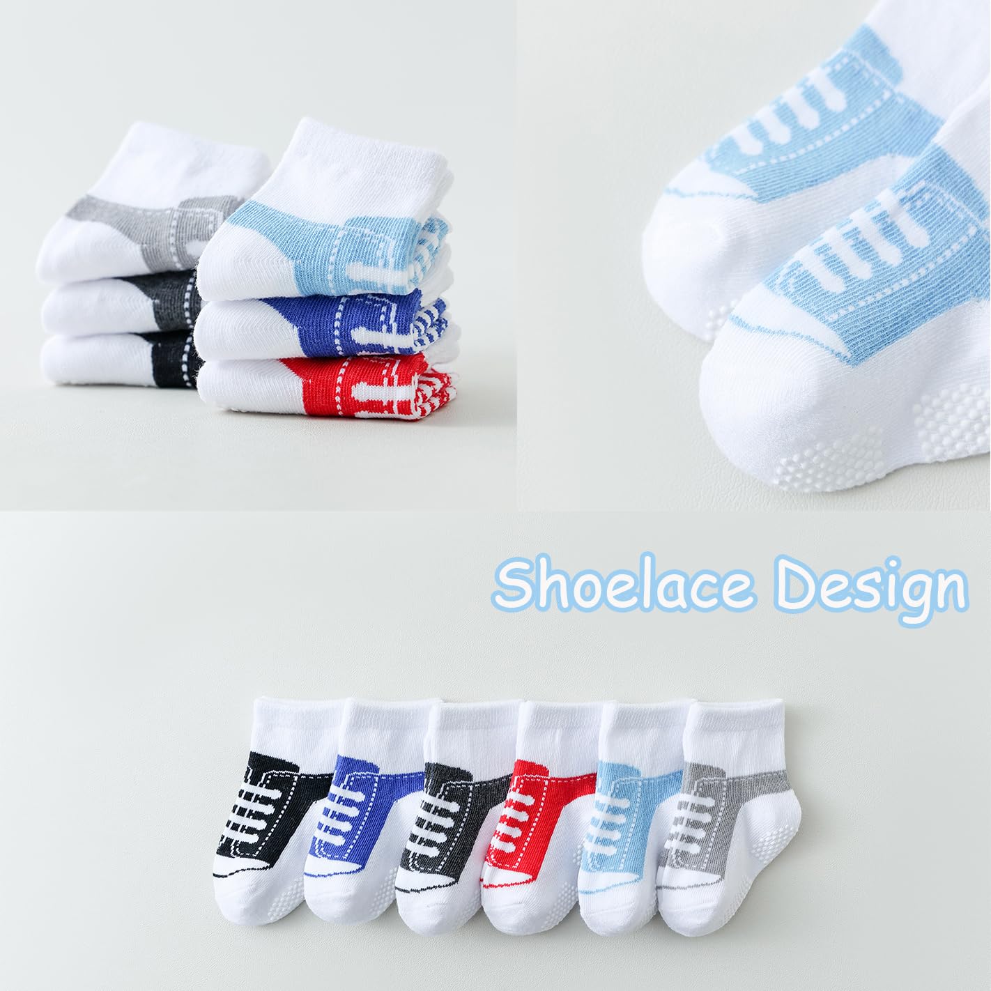 EPEIUS Unisex Baby Girls Boys Non-Slip Socks (Set of 6)