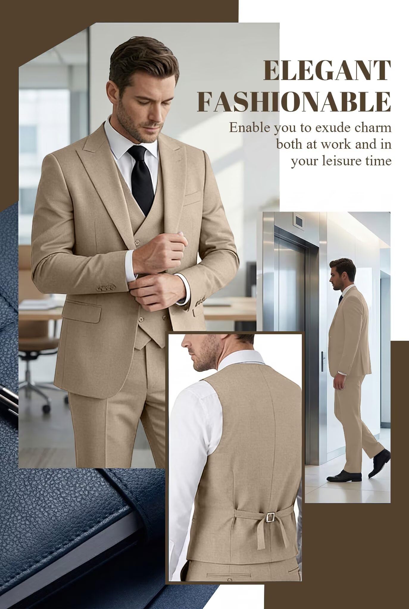 Mens Suit 3 Piece Double Breasted Suit Men Formal Business Tuxedos Blazer Vest Pants Set for Wedding Party Dinner