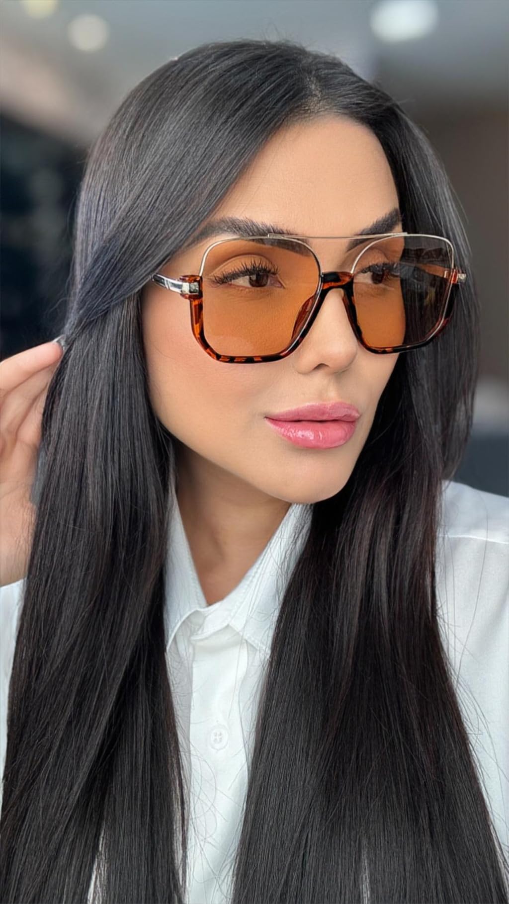 GUVIVI Retro Oversized Aviator Sunglasses for Women Men Square Double Bridge Pilot Sun Glasses 70s Trendy Shades
