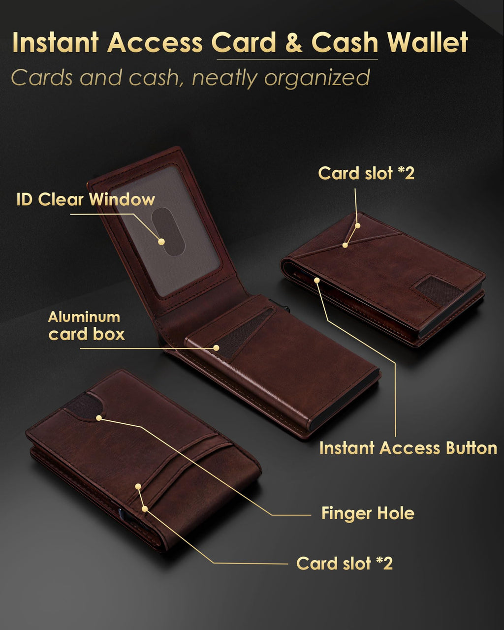 2026 Wallet for Men - RFID Blocking [Functional & Practical] Bifold Slim Minimalist Credit Card Holder Pop Up Wallet Metal Case with Cash Slot, Front Pocket with ID Window, Gift Boxed (Carbon Fiber)