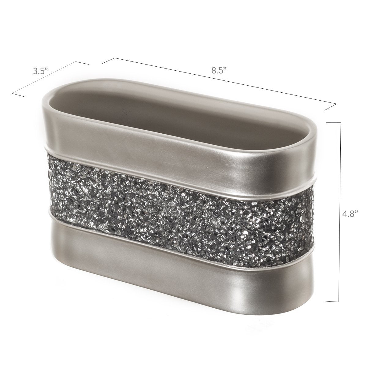 Creative Scents Crackled Glass Silver Bathroom Accessory Set – 4-Piece Vanity Set Includes: Lotion Soap Dispenser, Toothbrush Holder, Tumbler, and Soap Dish