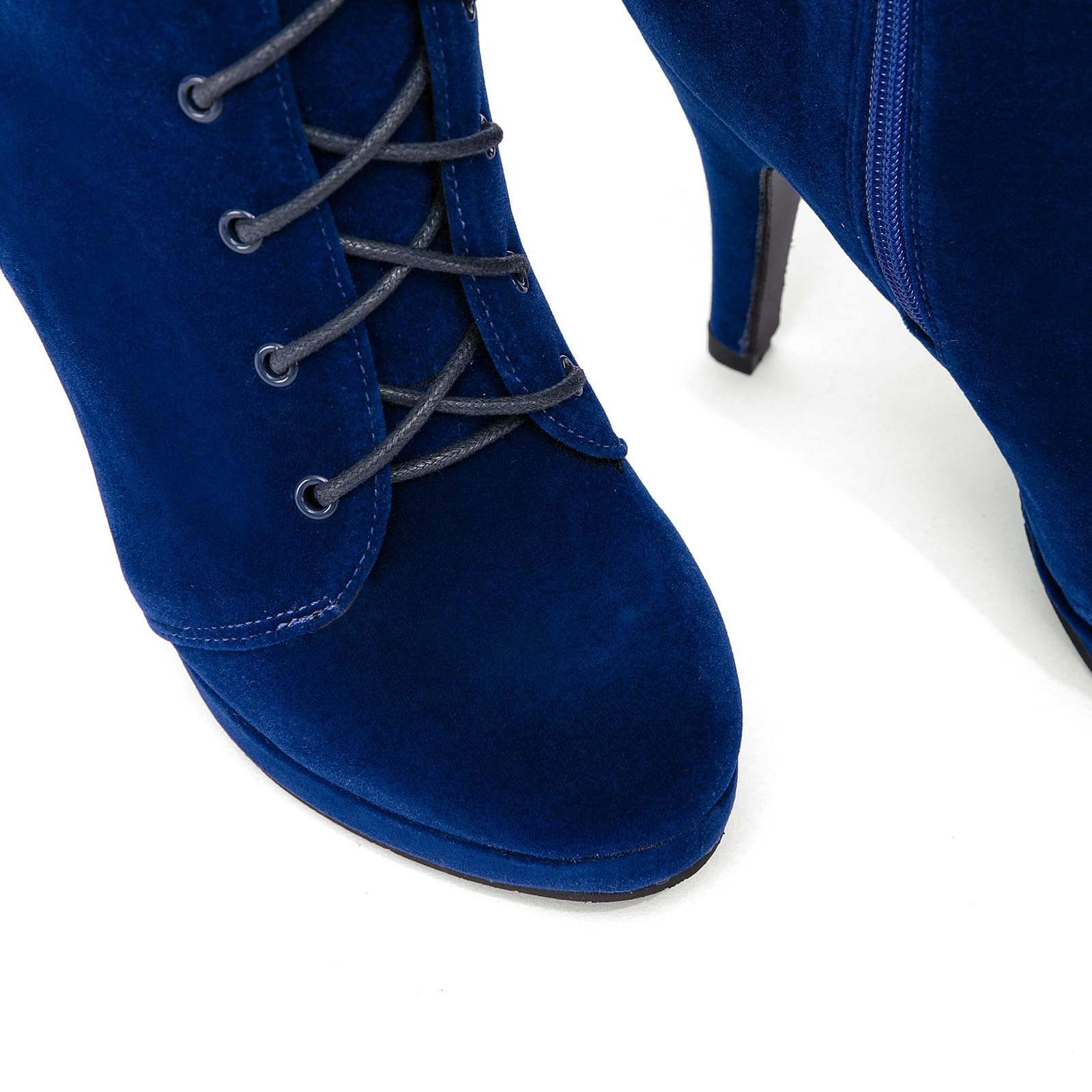 getmorebeauty Womens Knee High Boots Suede Buckle Rock Lace Up Zipped Thigh High Heel Boots