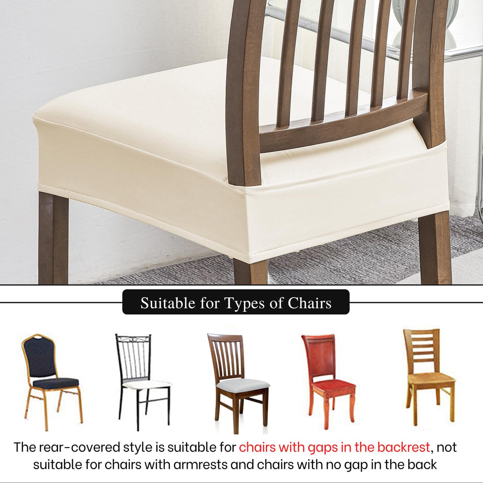 NILUOH Waterproof Seat Covers for Dining Room Chairs Set of 6, Pu Leather Chair Seat Slipcovers Dining Chair Cover Removable Washable Chair Protctor Cover, Rear Covers (PU-Coffee)