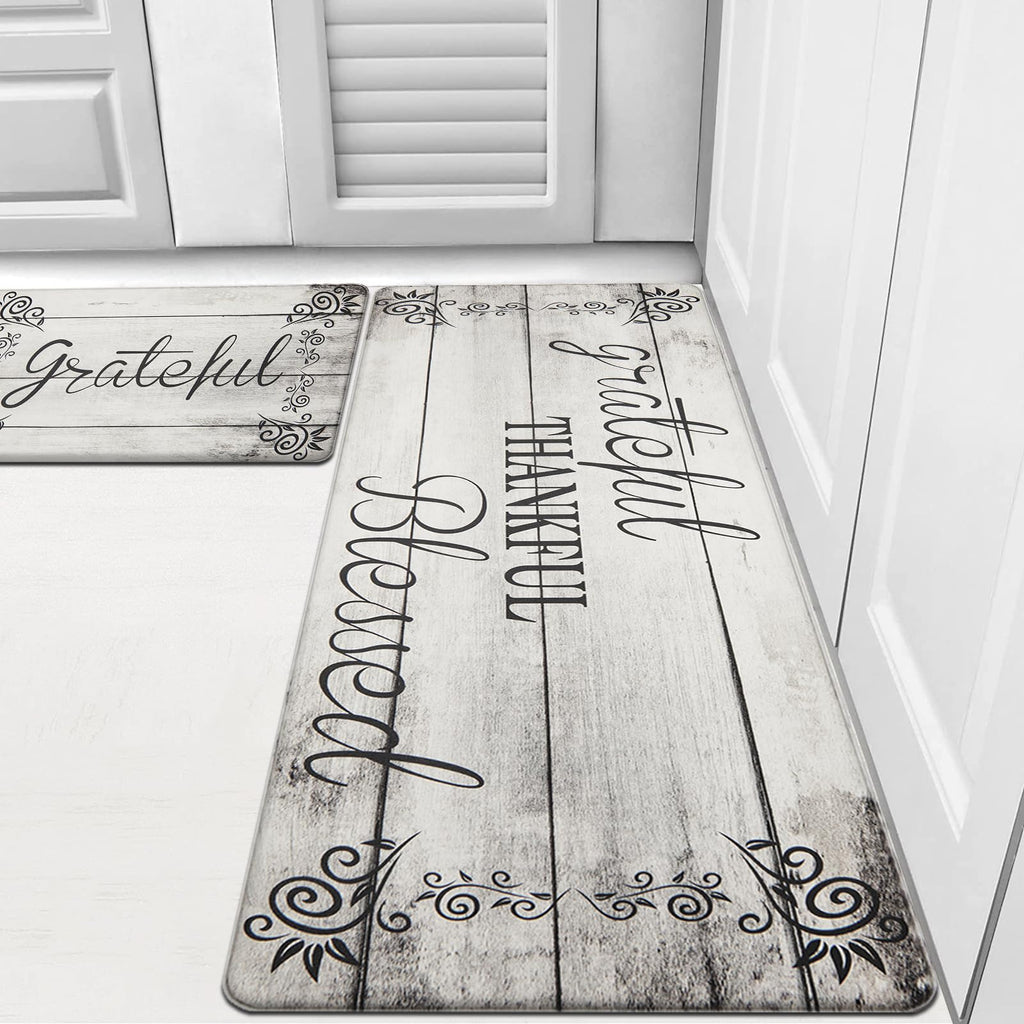 HEBE Anti Fatigue Kitchen Mat Set of 2 Non Slip Cushioned Kitchen Mats for Floor Waterproof Farmhouse Kitchen Rugs and Mats Set Comfort Standing Desk Mat Carpet for Sink,Office,Laundry