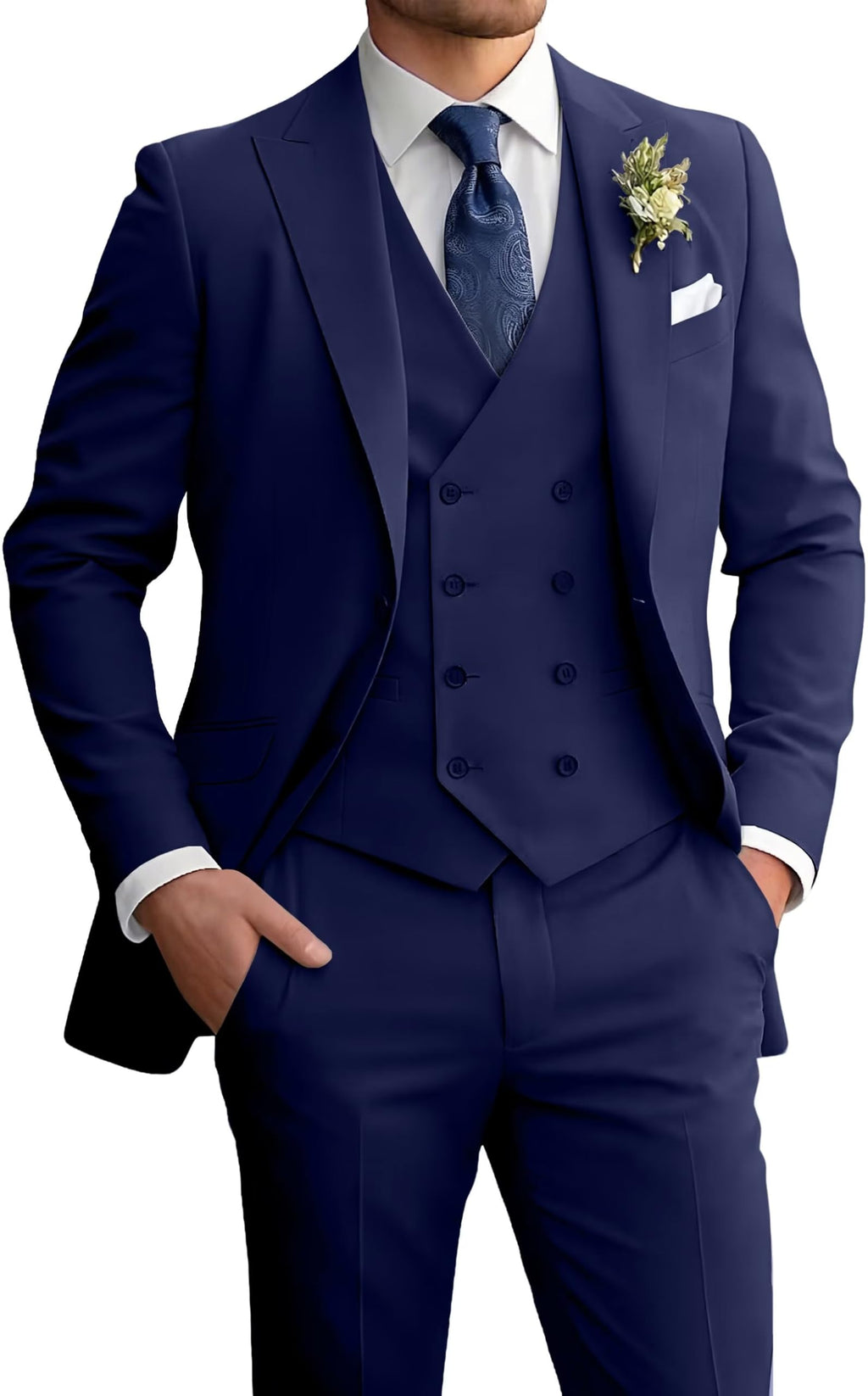 Mens Suit 3 Piece Double Breasted Suit Men Formal Business Tuxedos Blazer Vest Pants Set for Wedding Party Dinner