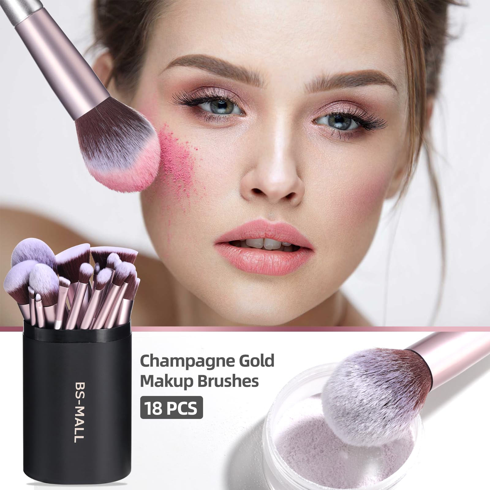 BS-MALL Makeup Brush Set 18 Pcs Professional Foundation Powder Concealers Eyeshadow Blush Synthetic Makeup Brushes with Labeled instruction Black Case Upgraded Version