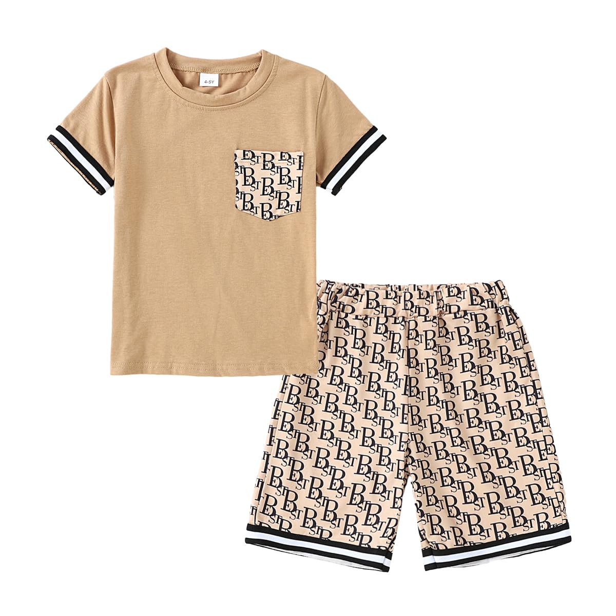 Kids Tween Boy Casual Clothing Set Letter Graphic Colorblock Tee +Shorts Summer Clothing Set 4-14 Years