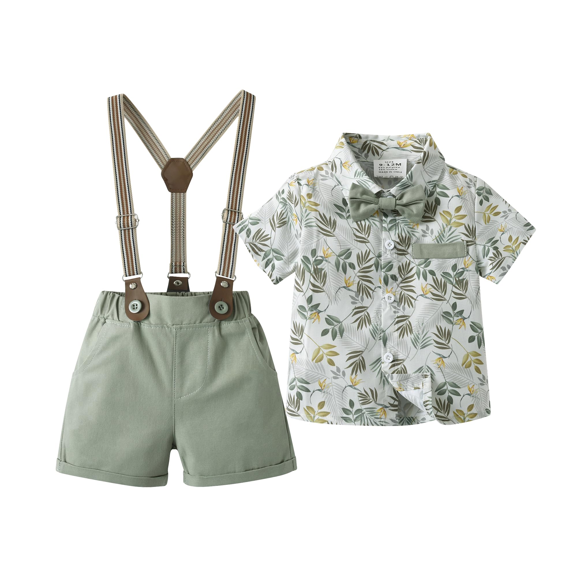 Boarnseorl Baby Boys Gentleman Outfits Suits, Infant Shirt+Shorts+Bow Tie+Suspenders