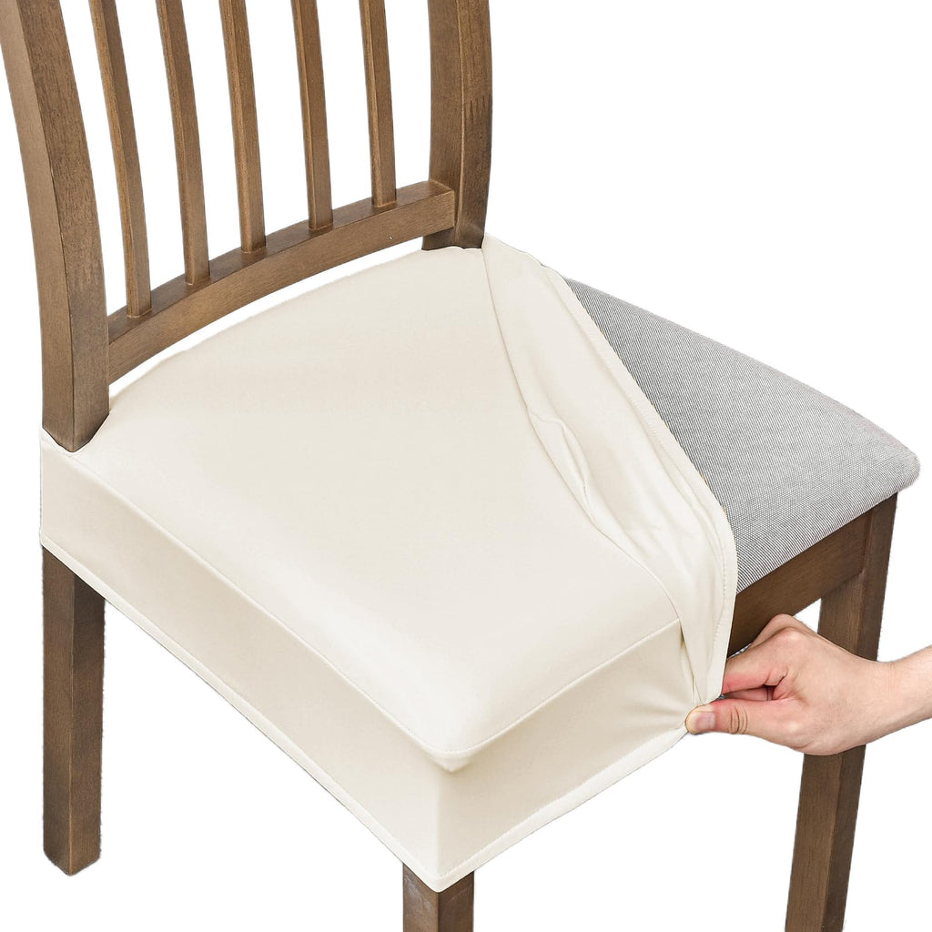 NILUOH Waterproof Seat Covers for Dining Room Chairs Set of 6, Pu Leather Chair Seat Slipcovers Dining Chair Cover Removable Washable Chair Protctor Cover, Rear Covers (PU-Coffee)