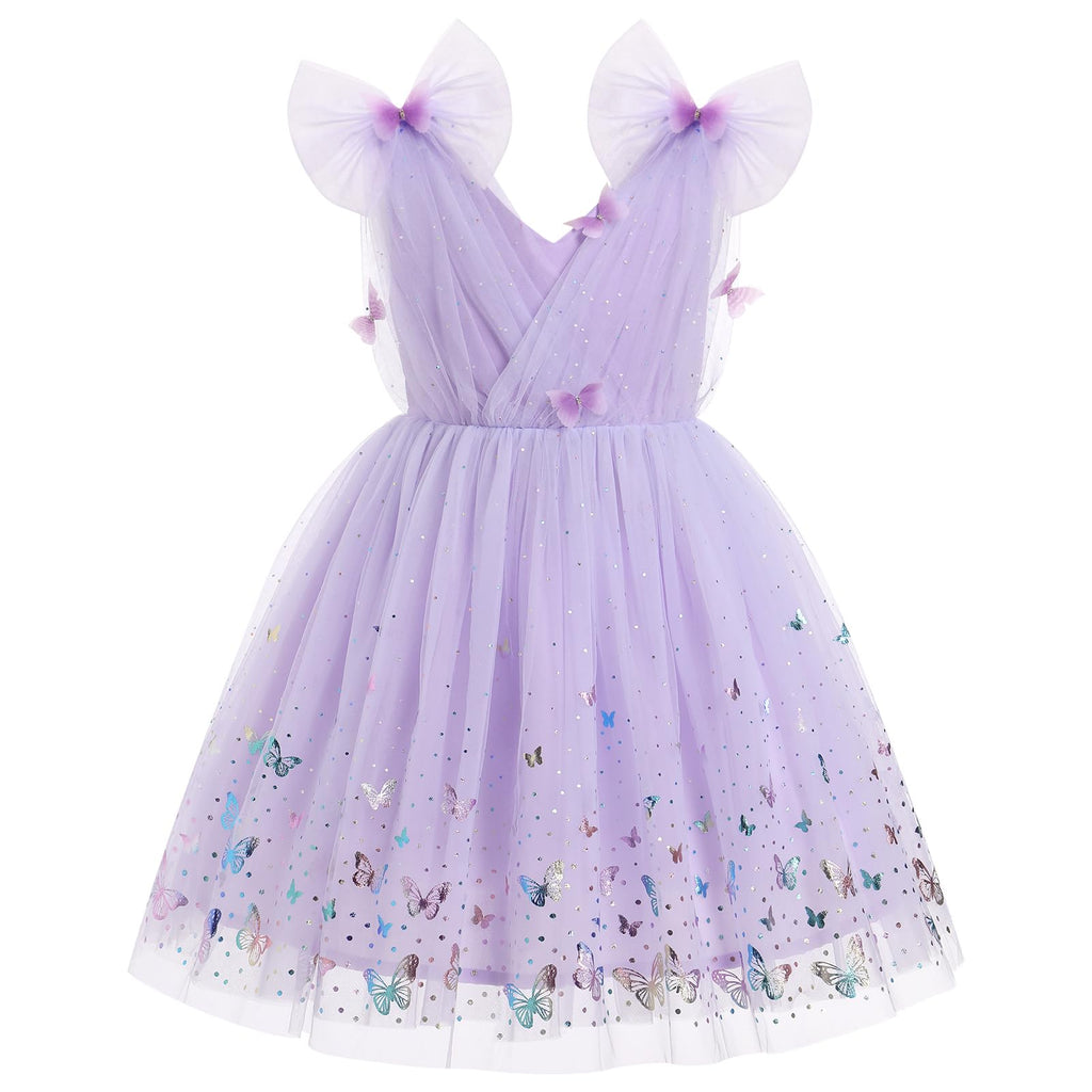IMEKIS Toddler Kids Girls Butterfly Dress Sparkle Sequins Tulle Wedding Formal Birthday Dresses 2-10T