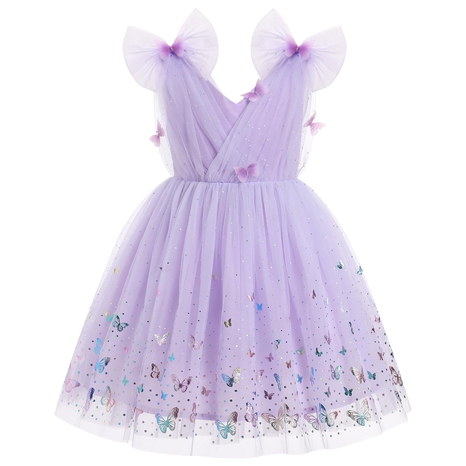 IMEKIS Toddler Kids Girls Butterfly Dress Sparkle Sequins Tulle Wedding Formal Birthday Dresses 2-10T