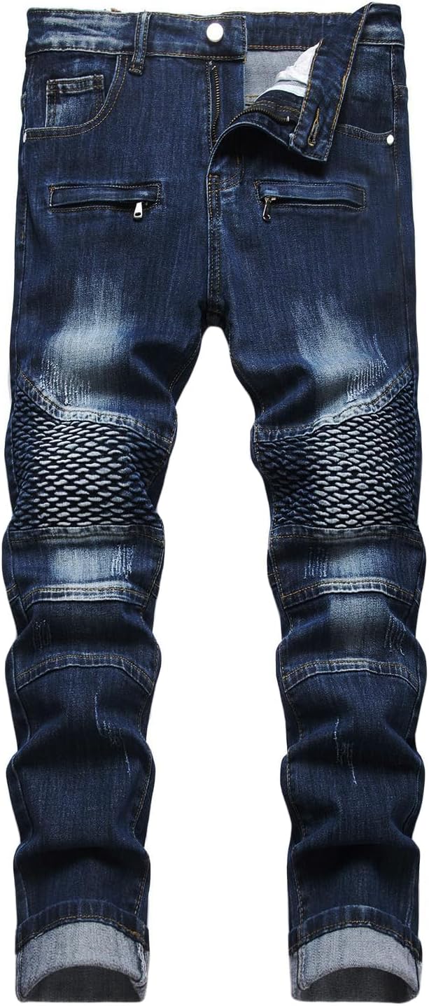 Baylvn Men's Designer Straight Slim Fit Patchwork Jeans Comfort Skinny Biker Denim Pants