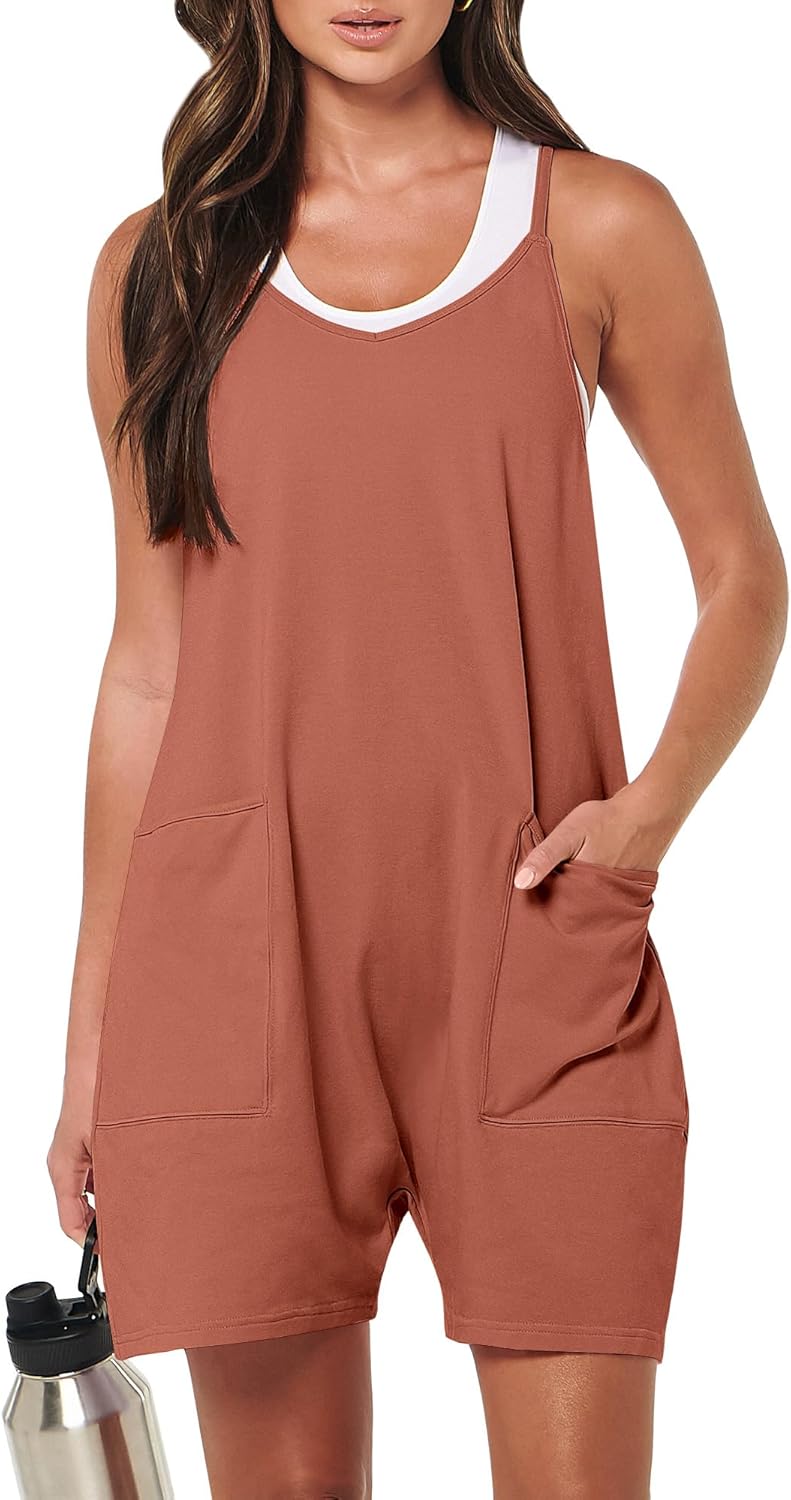 ANRABESS Womens Rompers Summer Casual Loose Sleeveless Overalls Spaghetti Strap Shorts Jumpsuit 2026 Beach Vacation Clothes