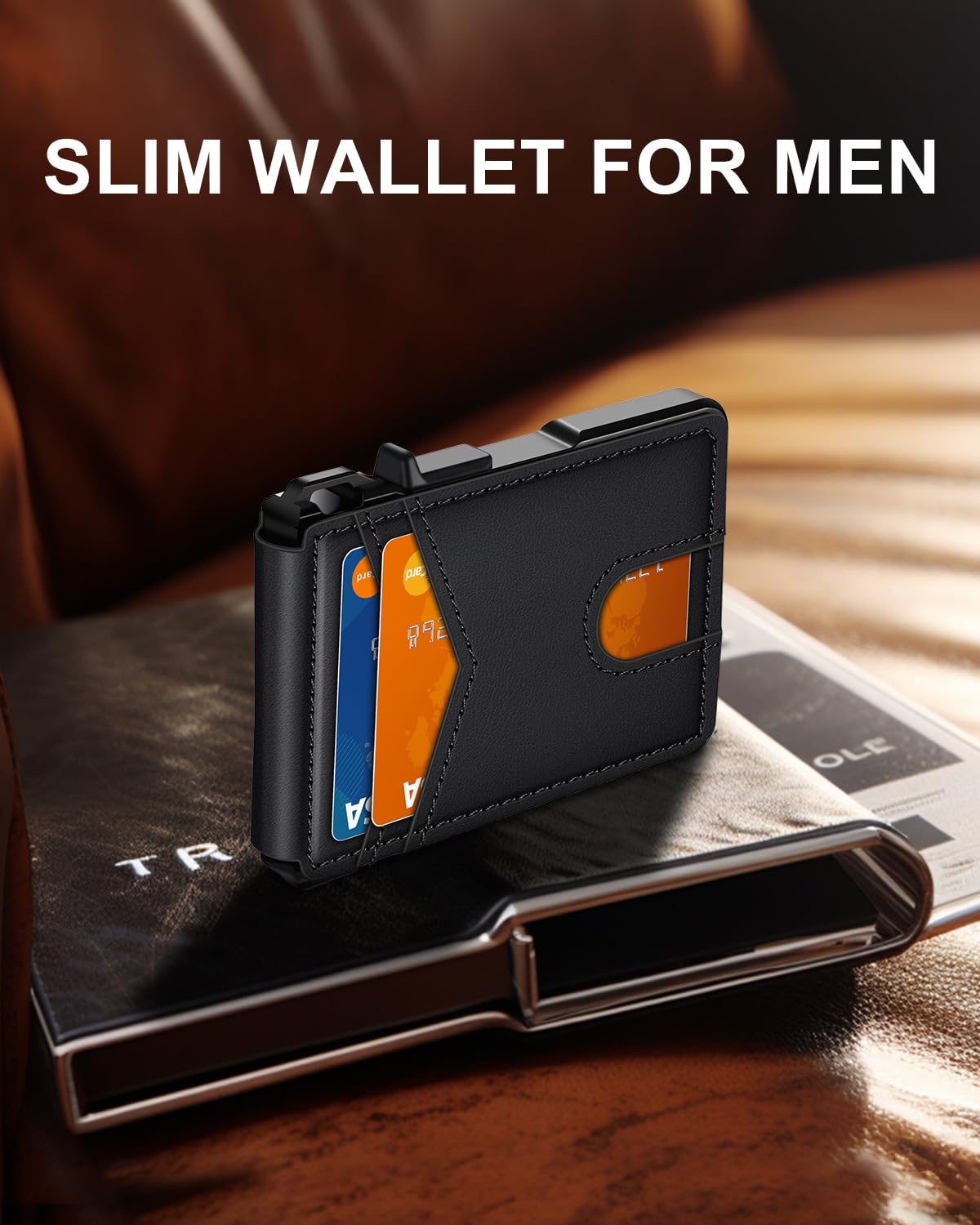 ZALVEX Wallet for Men, Mens Minimalist Wallet 9-13 Cards, Slim Compact Wallet with Money Clip & ID Window, RFID Blocking Smart Pop Up Card Wallet, Metal Aluminum Credit Card Holder Bifold Wallet