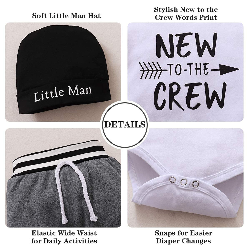 Renotemy Newborn Infant Baby Boy Clothes Outfits New to The Crew Outfits Long Pants Toddler Baby Boy Clothes Set