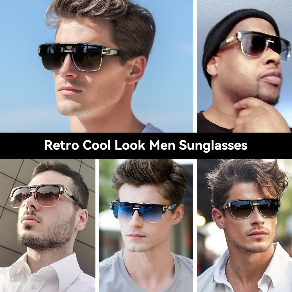 Dollger Square Sunglasses for Men Classic Oversized Sun Glasses Retro Semi Rimless Gold Alloy Frame UV400