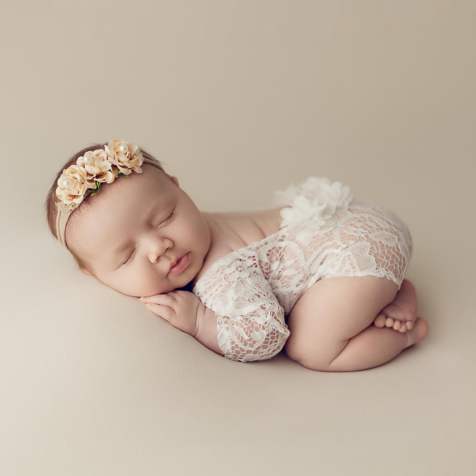 Newborn Lace Romper, 2 PCS Baby Girl Photography Props, Newborn Girl Photography Outfits with Flower Headband for Infants