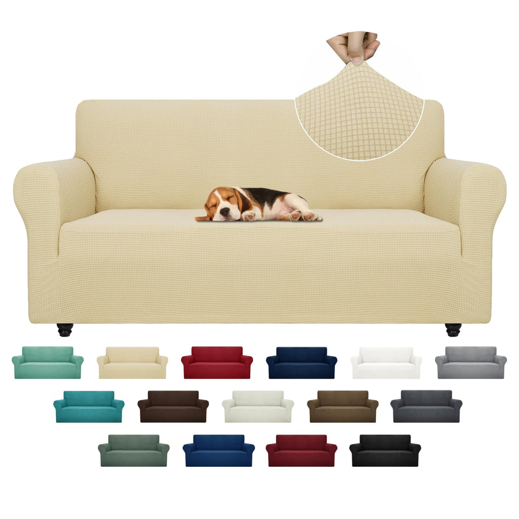 ZNSAYOTX Super Stretch Chair Slipcover (30"-47"), New Striped Sofa Chair Covers for Living Room, Dogs Pet Friendly Anti-Slip Chair Protector Spandex Armchair Slipcovers (Beige, Chair)