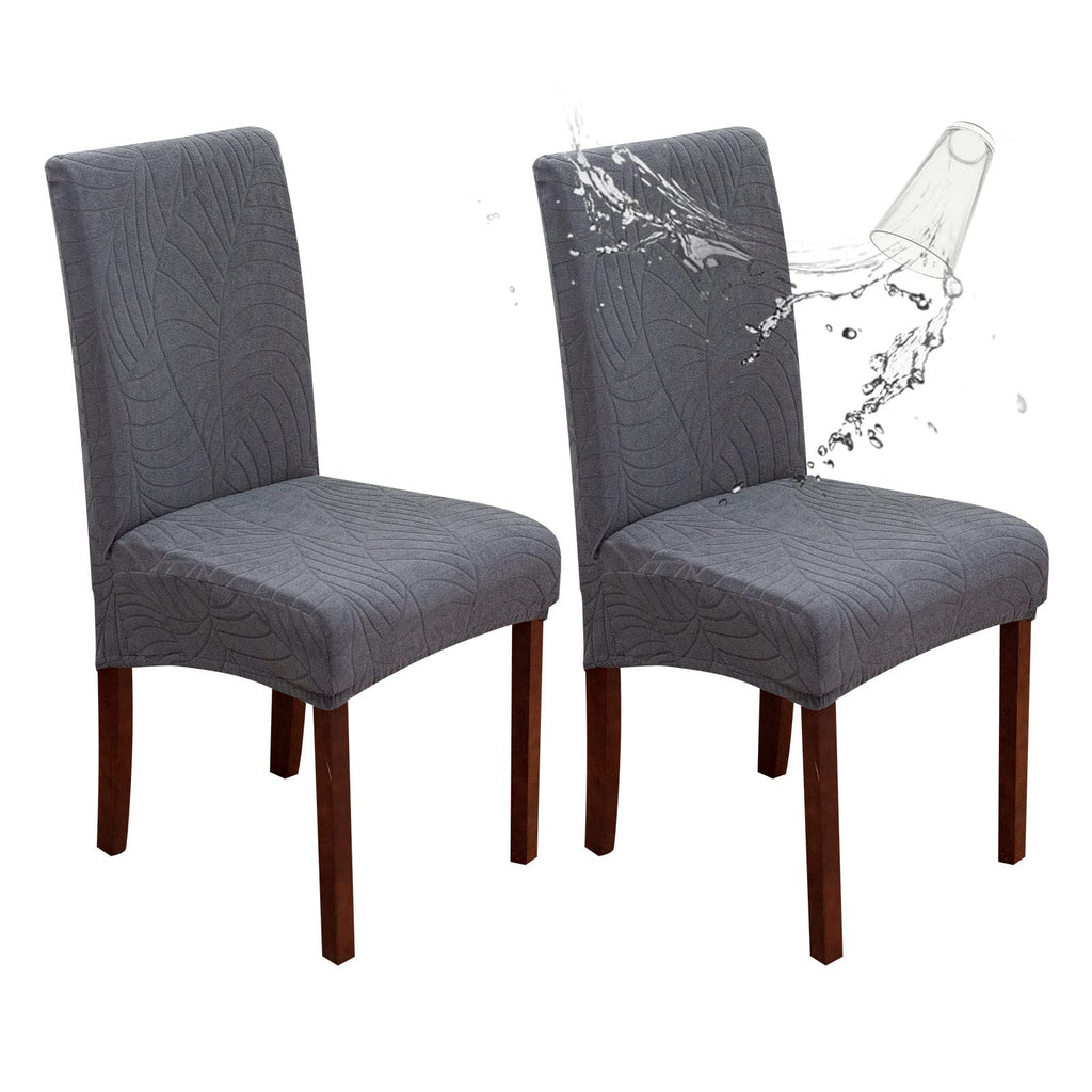 Genina Waterproof Chair Covers for Dining Room 6 Pack, Stretch Jacquard Dining Chair Cover Removable Washable Chair Protectors Cover for Kitchen, Home (Leaves-Warm Gray, 6 PCS)