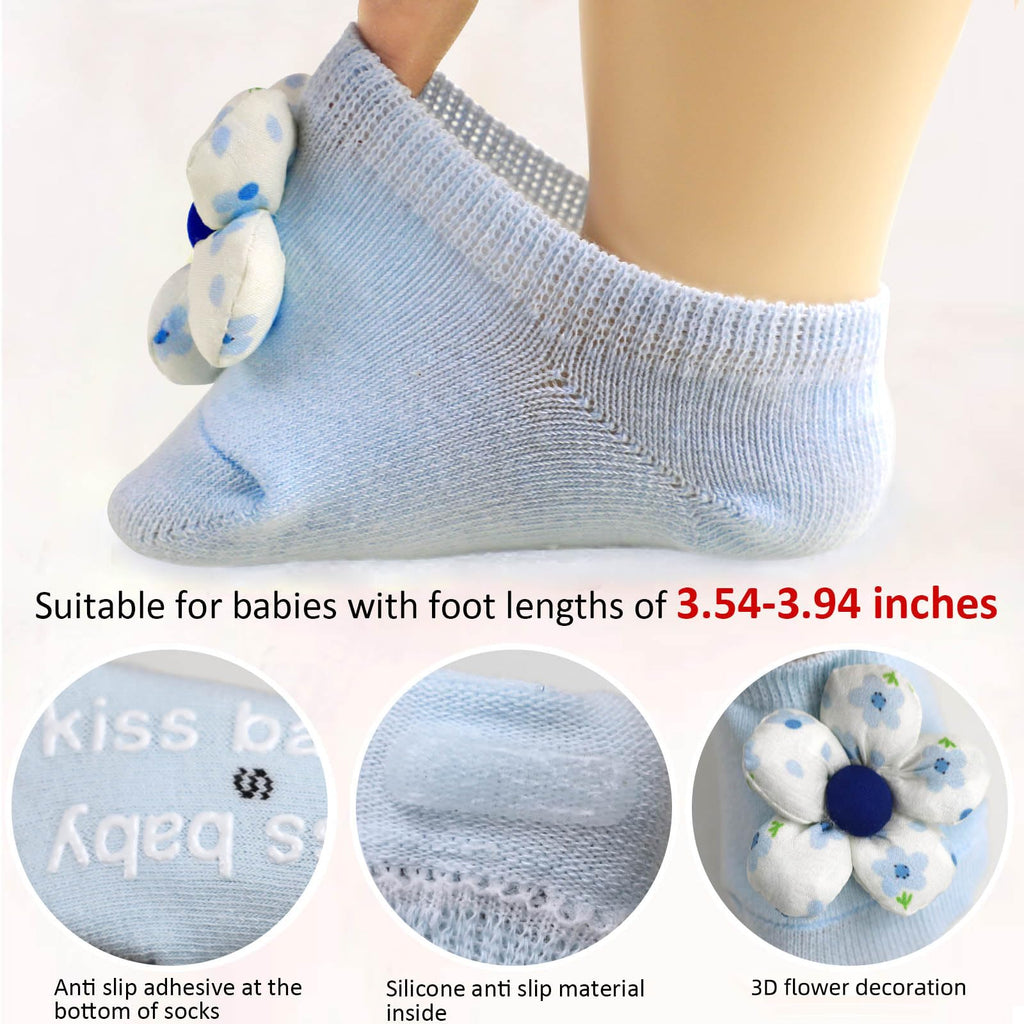 KEAINVRN 4Packs Baby Girls Socks,Flower Non-Slip Grips for Babies Toddler Princess Low Cut Ankle Socks for Girls