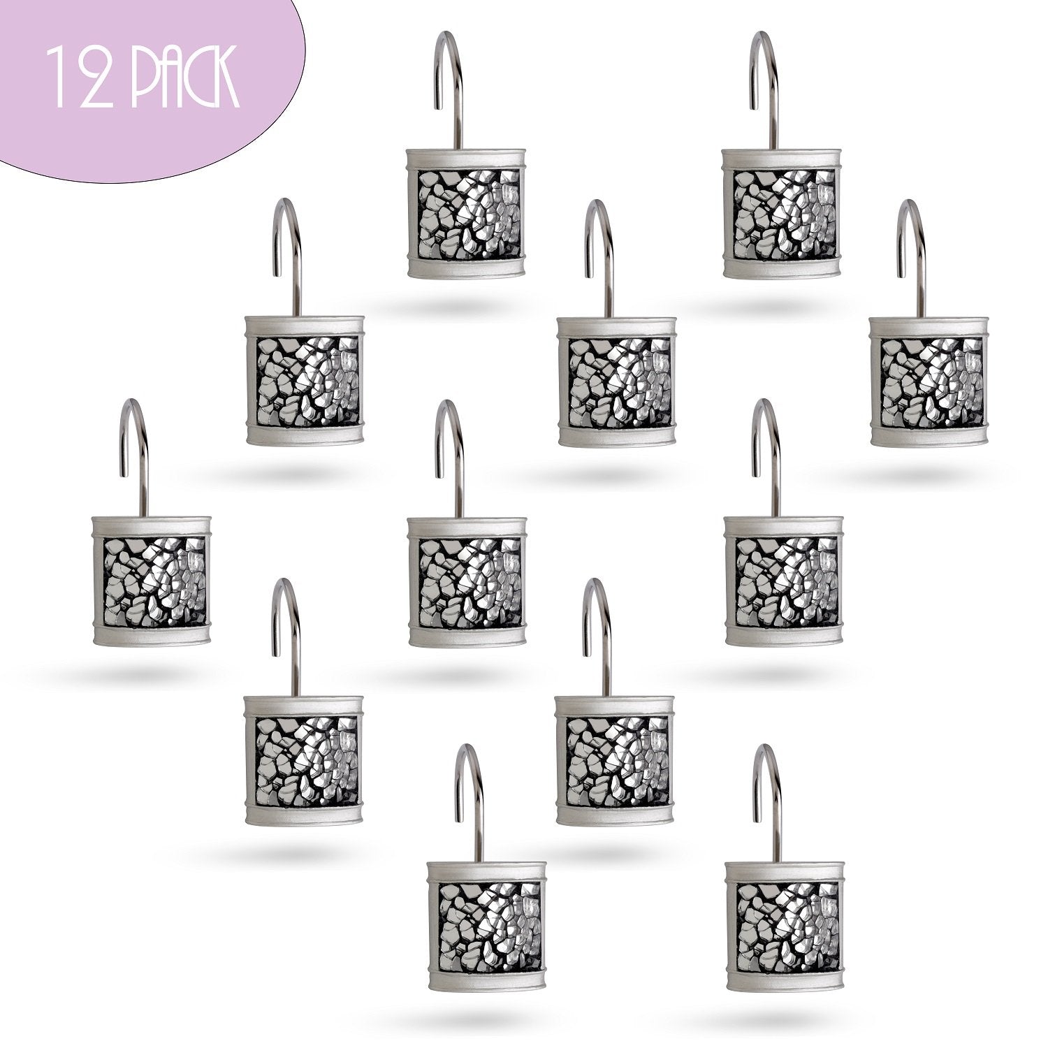 Creative Scents Crackled Glass Silver Bathroom Accessory Set – 4-Piece Vanity Set Includes: Lotion Soap Dispenser, Toothbrush Holder, Tumbler, and Soap Dish