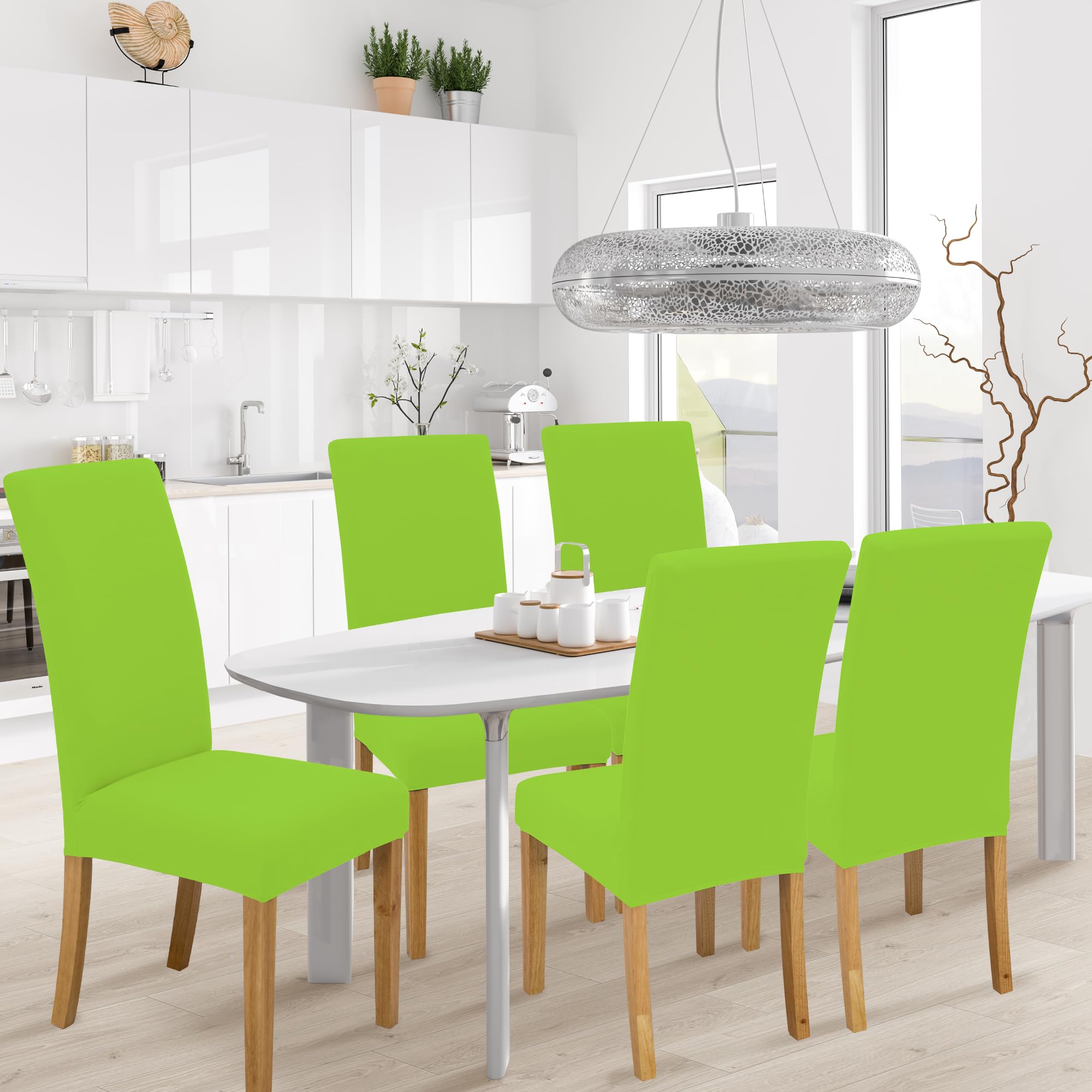BIETYONE Stretch Dining Chair Covers Set of 6, Soft Removable Washable Kitchen Parsons Chair Slipcovers, High Elastic Seat Protector for Home Hotel Banquet