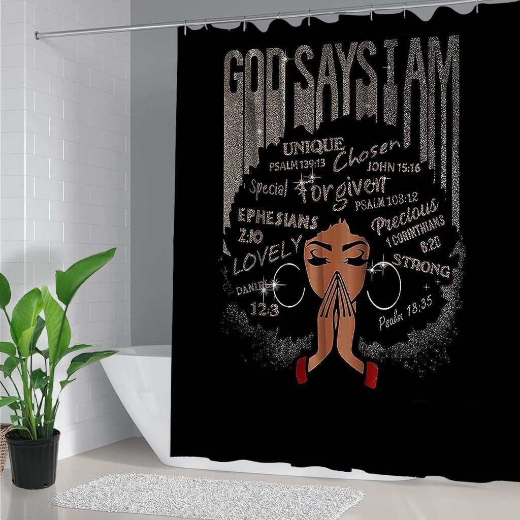 African American Shower Curtain Sets for Bathroom, Black Praying King Bathroom Sets with Waterproof Shower Curtain and Non-Slip Rugs Toilet Lid Cover Bath Mat, Cool Unique Man Bathroom Decor Sets